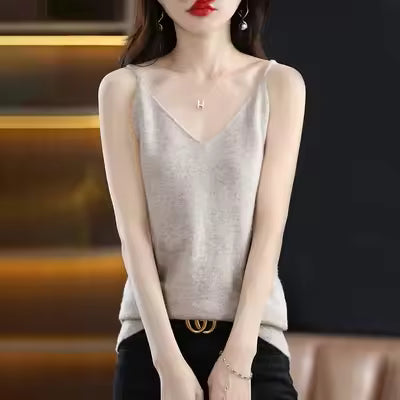 Casual Knitted Cotton V-neck Tank Office Lady Tank Top Mssza