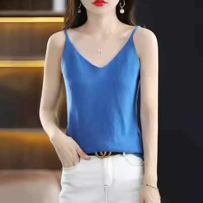 Casual Knitted Cotton V-neck Tank Office Lady Tank Top Mssza