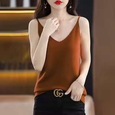 Casual Knitted Cotton V-neck Tank Office Lady Tank Top Mssza