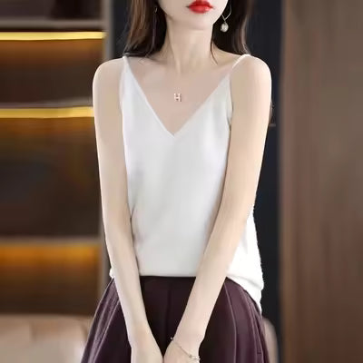 Casual Knitted Cotton V-neck Tank Office Lady Tank Top Mssza