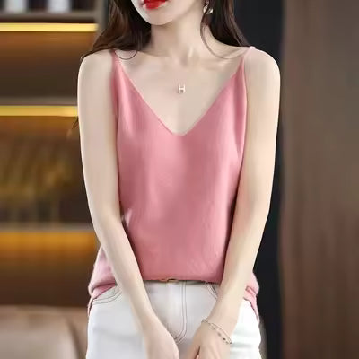 Casual Knitted Cotton V-neck Tank Office Lady Tank Top Mssza
