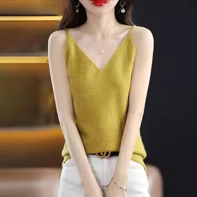 Casual Knitted Cotton V-neck Tank Office Lady Tank Top Mssza