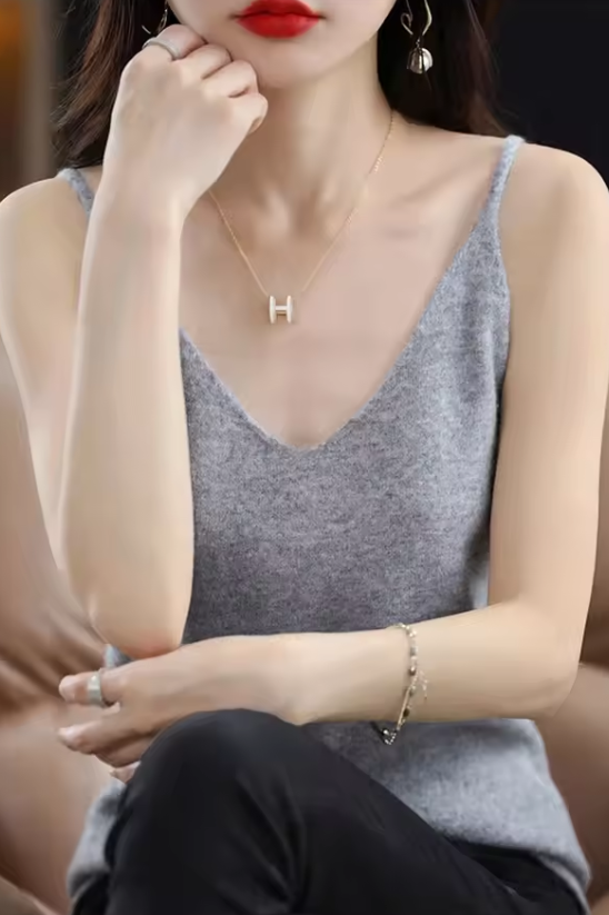 Casual Knitted Cotton V-neck Tank Office Lady Tank Top Mssza