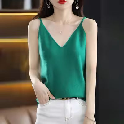 Casual Knitted Cotton V-neck Tank Office Lady Tank Top Mssza