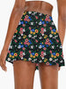 Casual Knitted Floral Print Elastic Waist Mini Skirt With Pocket Mssza