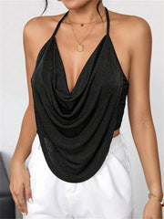 Casual Knitted Front Backless Crop Slight Stretch Halter Top Mssza