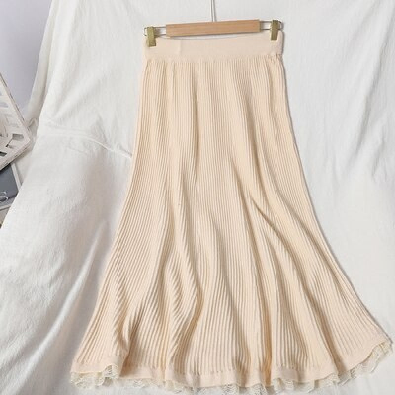 Casual Knitted Korean High Waist A-line Loose Street wear Pleated Skirts Mssza