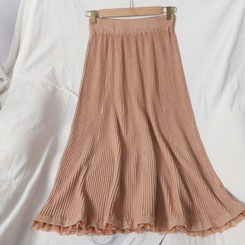 Casual Solid Elastic Waist A-line Loose Long Skirt Mssza