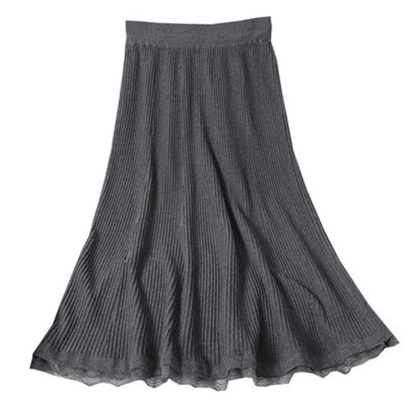 Casual Knitted Korean High Waist A-line Loose Street wear Pleated Skirts Mssza