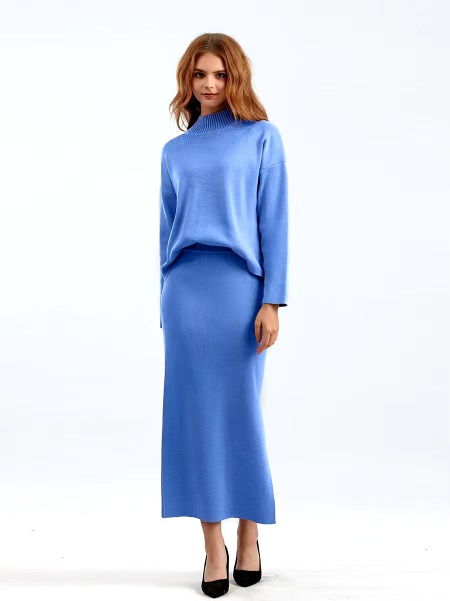 Casual Knitted Loose Warm Pullovers Sweater Two Pieces Long Skirt Suits Mssza