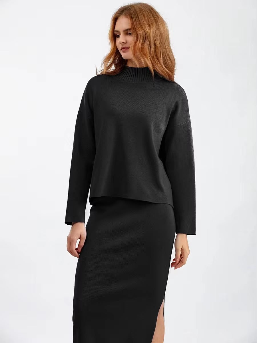 Casual Knitted Loose Warm Pullovers Sweater Two Pieces Long Skirt Suits Mssza
