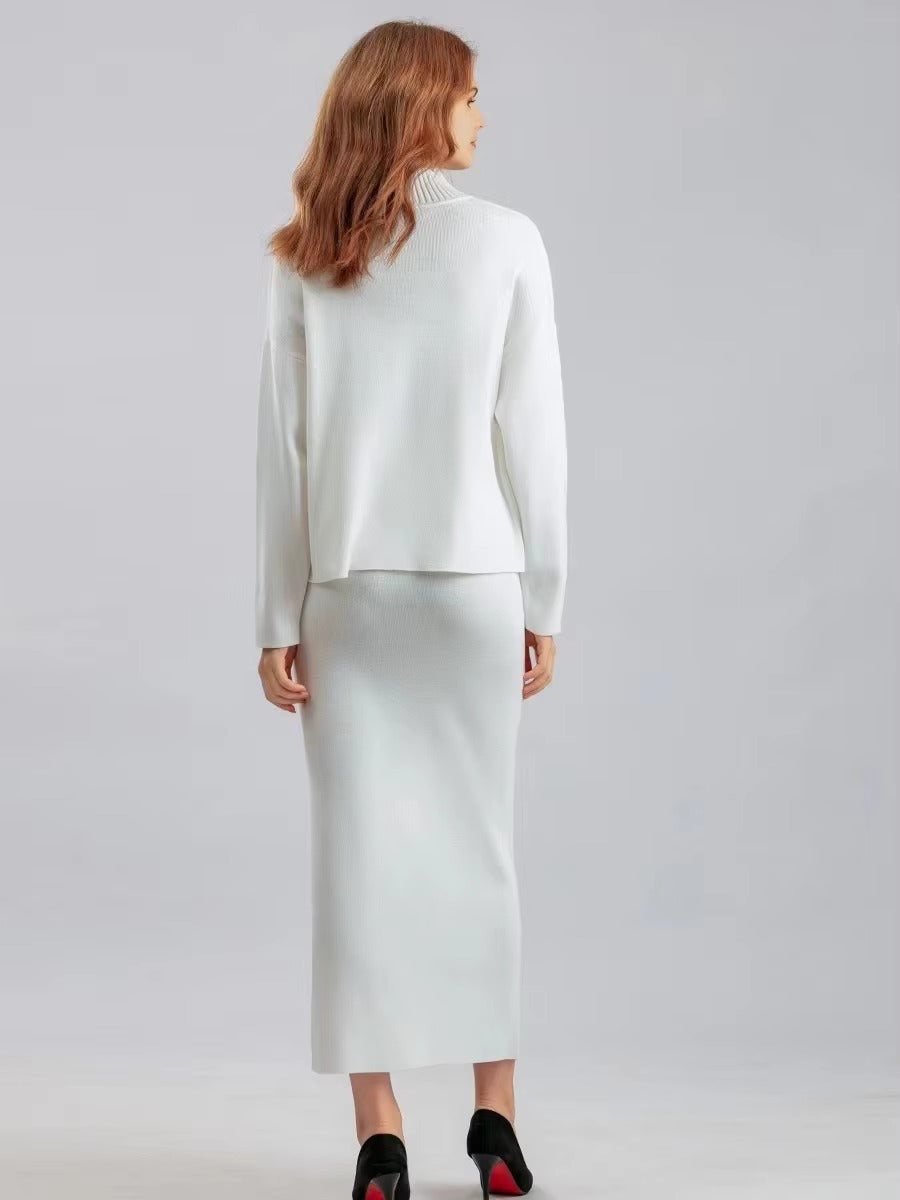 Casual Knitted Loose Warm Pullovers Sweater Two Pieces Long Skirt Suits Mssza