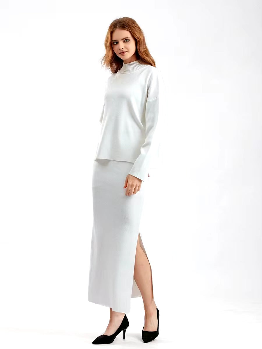 Casual Knitted Loose Warm Pullovers Sweater Two Pieces Long Skirt Suits Mssza