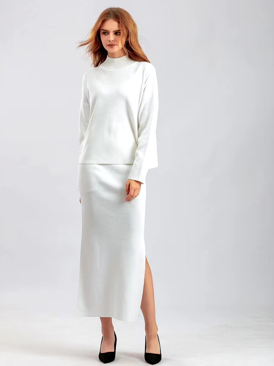 Casual Knitted Loose Warm Pullovers Sweater Two Pieces Long Skirt Suits Mssza