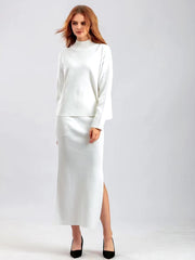 Casual Knitted Loose Warm Pullovers Sweater Two Pieces Long Skirt Suits Mssza