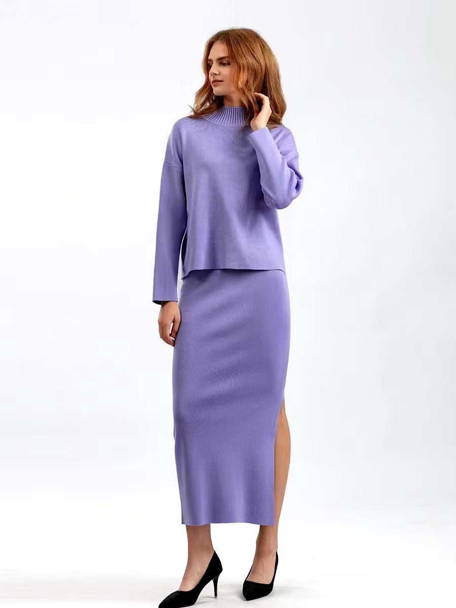 Casual Knitted Loose Warm Pullovers Sweater Two Pieces Long Skirt Suits Mssza
