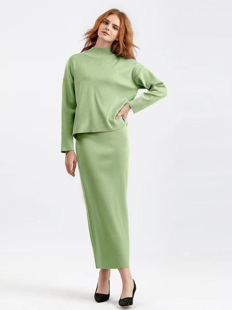 Casual Knitted Loose Warm Pullovers Sweater Two Pieces Long Skirt Suits Mssza