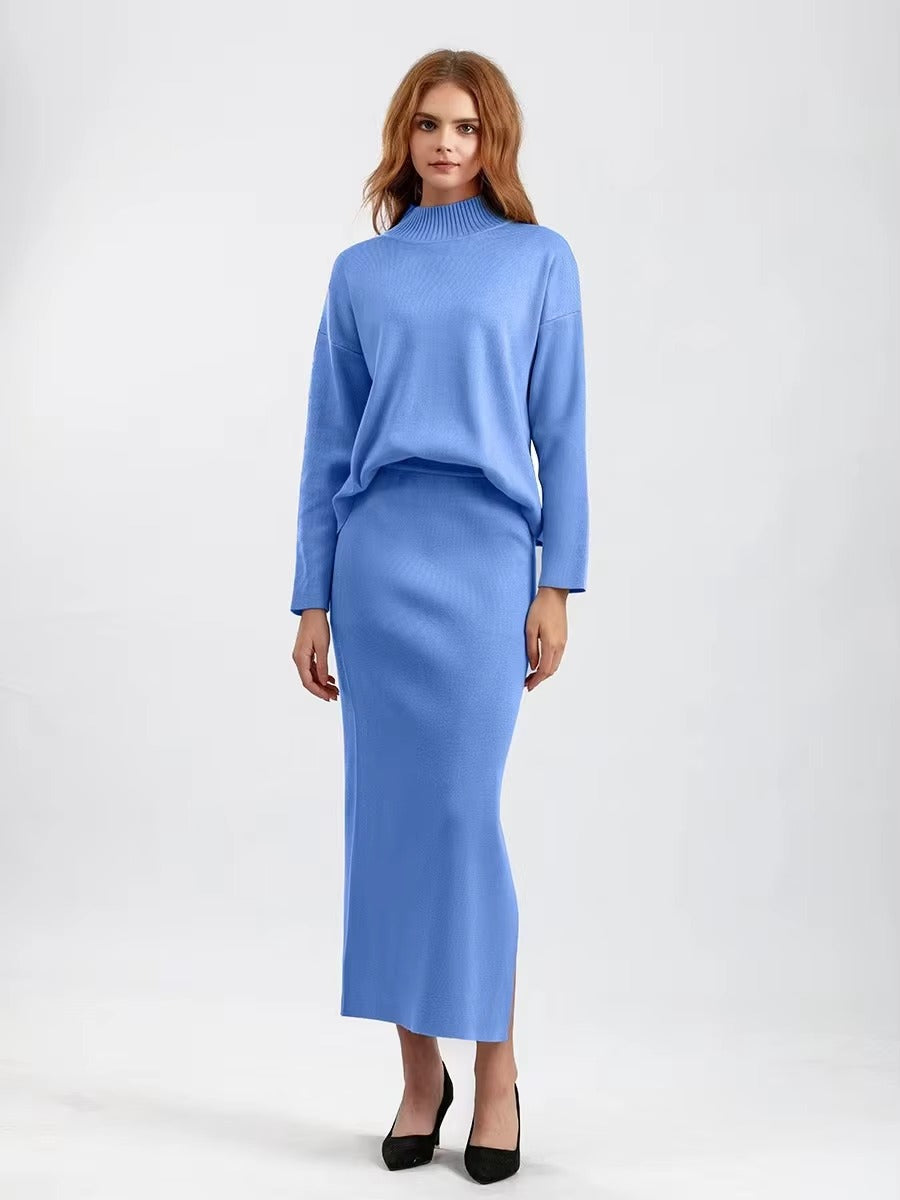 Casual Knitted Loose Warm Pullovers Sweater Two Pieces Long Skirt Suits Mssza
