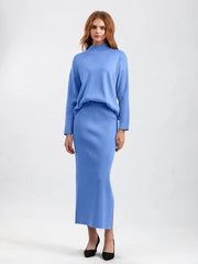 Casual Knitted Loose Warm Pullovers Sweater Two Pieces Long Skirt Suits Mssza