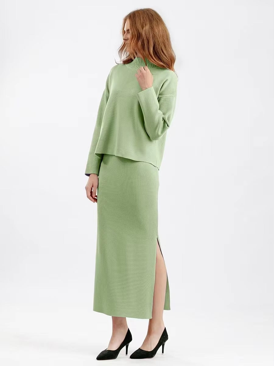 Casual Knitted Loose Warm Pullovers Sweater Two Pieces Long Skirt Suits Mssza