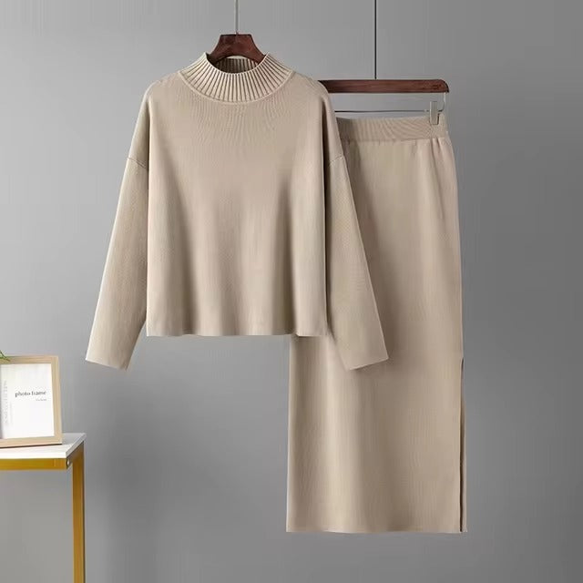 Casual Knitted Loose Warm Pullovers Sweater Two Pieces Long Skirt Suits Mssza