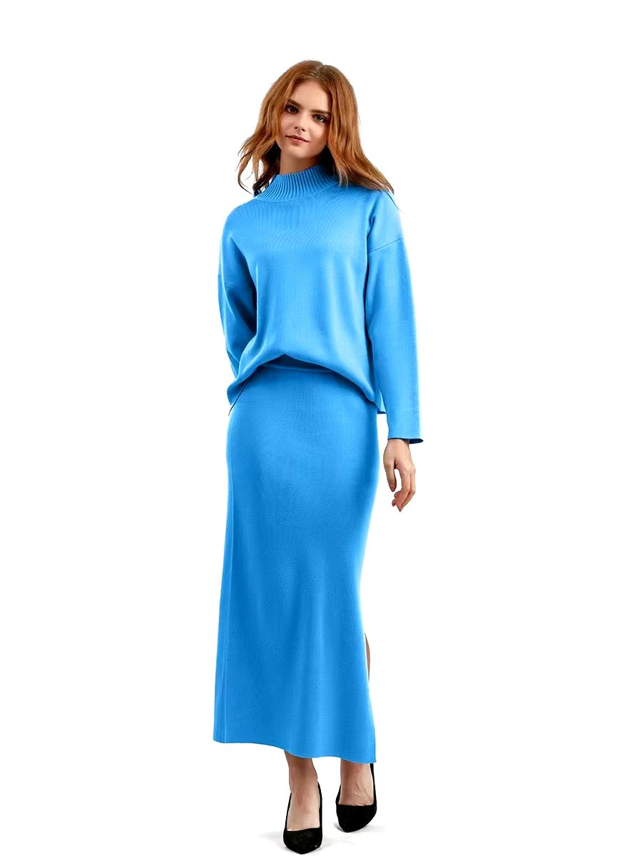 Casual Knitted Loose Warm Pullovers Sweater Two Pieces Long Skirt Suits Mssza
