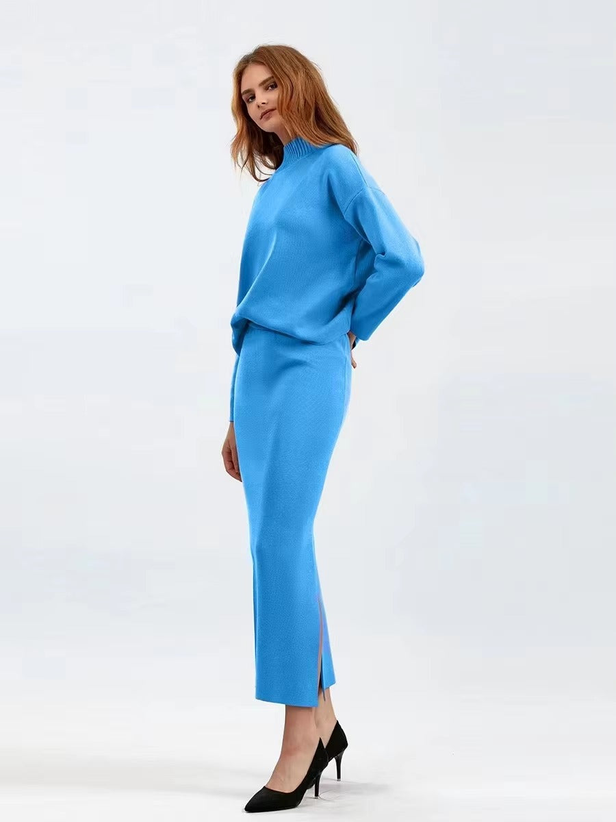 Casual Knitted Loose Warm Pullovers Sweater Two Pieces Long Skirt Suits Mssza