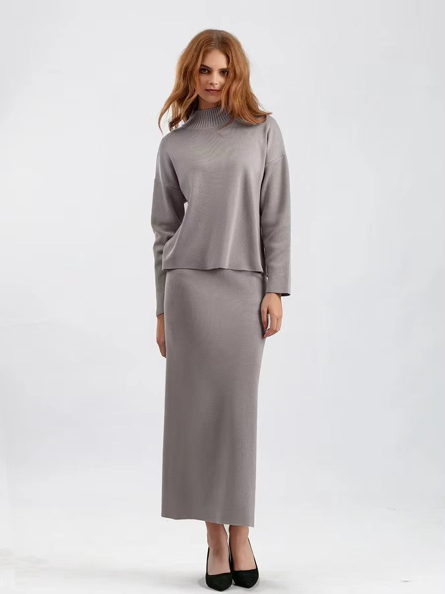 Casual Knitted Loose Warm Pullovers Sweater Two Pieces Long Skirt Suits Mssza