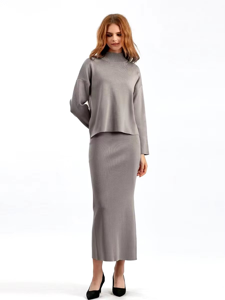 Casual Knitted Loose Warm Pullovers Sweater Two Pieces Long Skirt Suits Mssza