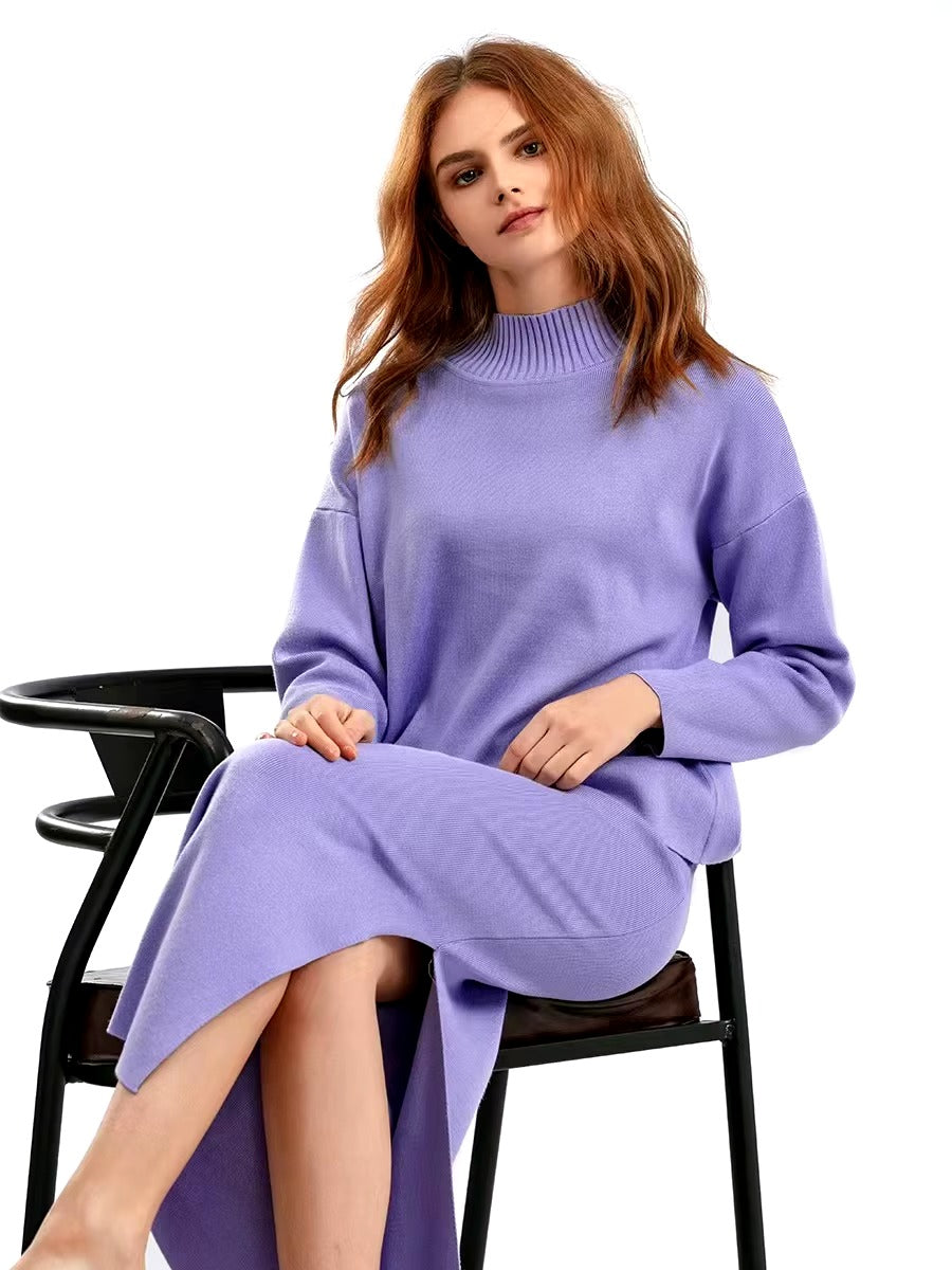 Casual Knitted Loose Warm Pullovers Sweater Two Pieces Long Skirt Suits Mssza
