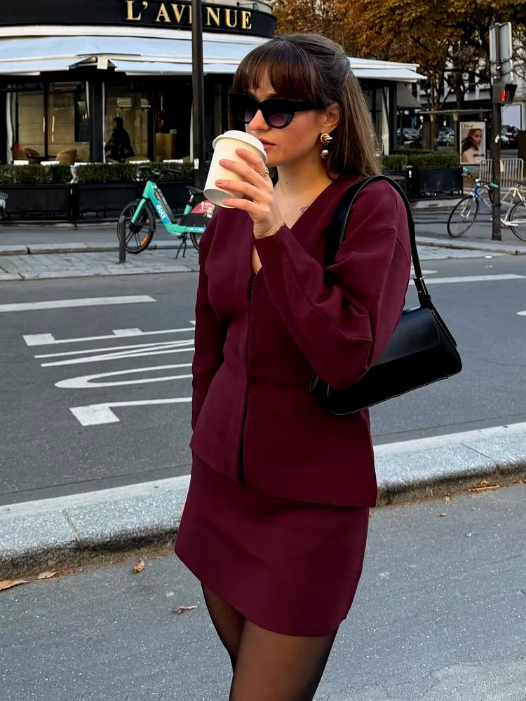 Casual Knitted Mini Skirt Long Sleeve Sweater 2 Pieces Suits Mssza