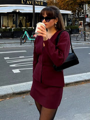 Casual Knitted Mini Skirt Long Sleeve Sweater 2 Pieces Suits Mssza