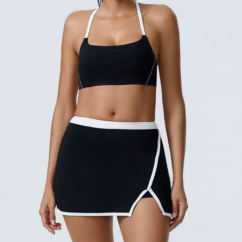 Knitted Patchwork Bra and Shorts Two Piece Set Mssza