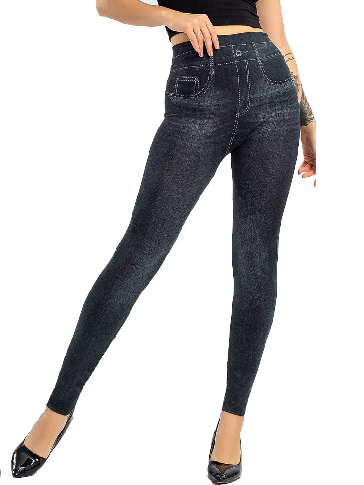 Casual Knitted Pencil Pants Geometric Faux Denim Gym Leggins Mssza