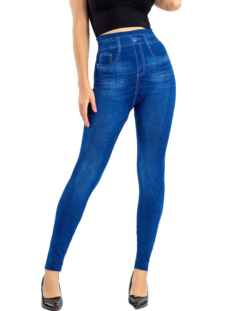 Casual Knitted Pencil Pants Geometric Faux Denim Gym Leggins Mssza