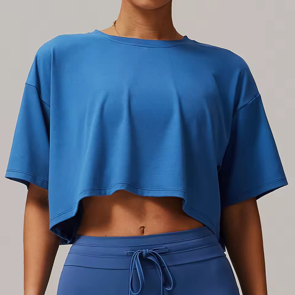 Knitted Short Sleeve Smock Loose Outdoor Yoga T-shirt Mssza