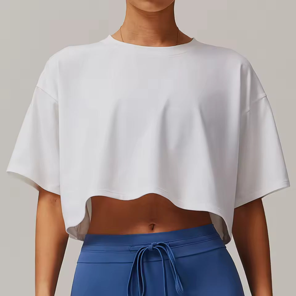 Knitted Short Sleeve Smock Loose Outdoor Yoga T-shirt Mssza