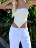 Casual Knitted Solid Color Ribbed Irregular Hem Strapless Off Shoulder Tank Tops Mssza