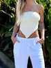 Casual Knitted Solid Color Ribbed Irregular Hem Strapless Off Shoulder Tank Tops Mssza