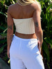 Casual Knitted Solid Color Ribbed Irregular Hem Strapless Off Shoulder Tank Tops Mssza