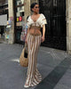 Casual Knitted Striped Hollow Out Slim Bohemian Beachwear Two Piece Set Mssza