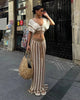 Casual Knitted Striped Hollow Out Slim Bohemian Beachwear Two Piece Set Mssza
