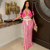 Casual Knitted Striped Hollow Out Slim Bohemian Beachwear Two Piece Set Mssza