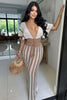 Casual Knitted Striped Hollow Out Slim Bohemian Beachwear Two Piece Set Mssza