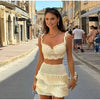 Casual Knitted Tassels Top Crop Bikini Vests Multi Layers Fringe Mini Skirt Mssza