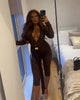 Casual Lace Draped Ruched Hollow Out Deep V Neck Long Sleeve Playsuits Romper Mssza