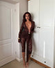 Casual Lace Draped Ruched Hollow Out Deep V Neck Long Sleeve Playsuits Romper Mssza