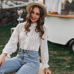 Casual Lace Long Sleeve Cotton Blouse Shirts Mssza
