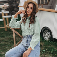 Casual Lace Long Sleeve Cotton Blouse Shirts Mssza