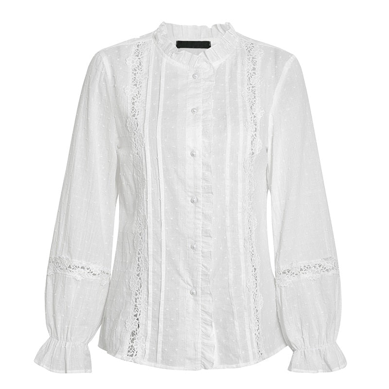 Casual Lace Long Sleeve Cotton Blouse Shirts Mssza